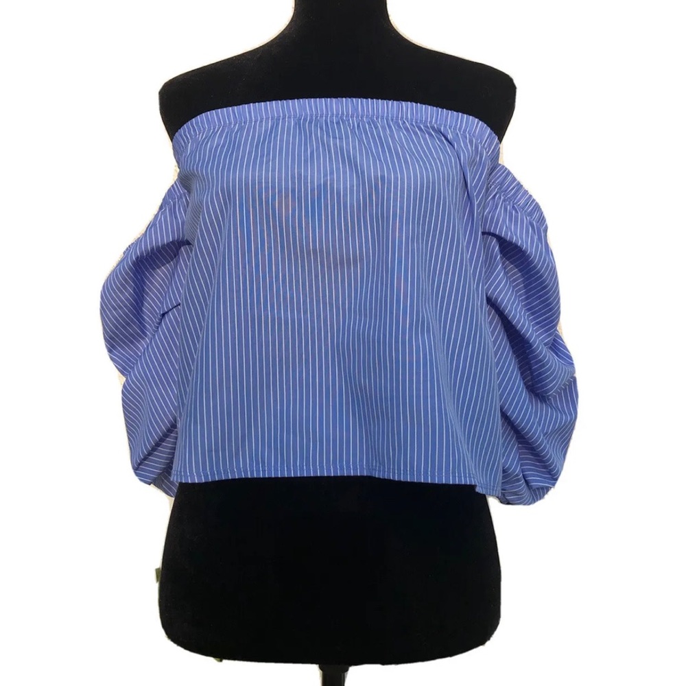 Blue White Striped off the shoulder top white flared Forever 21 Size S Summer